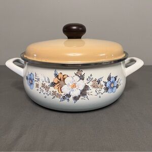 VTG Crowning Enamel Cookware “Spring Bouquet” Large 10” Saucepan W/ Lid